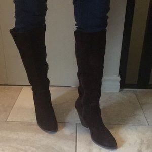 Chocolate brown suede boots , size 7, 3/12” heel